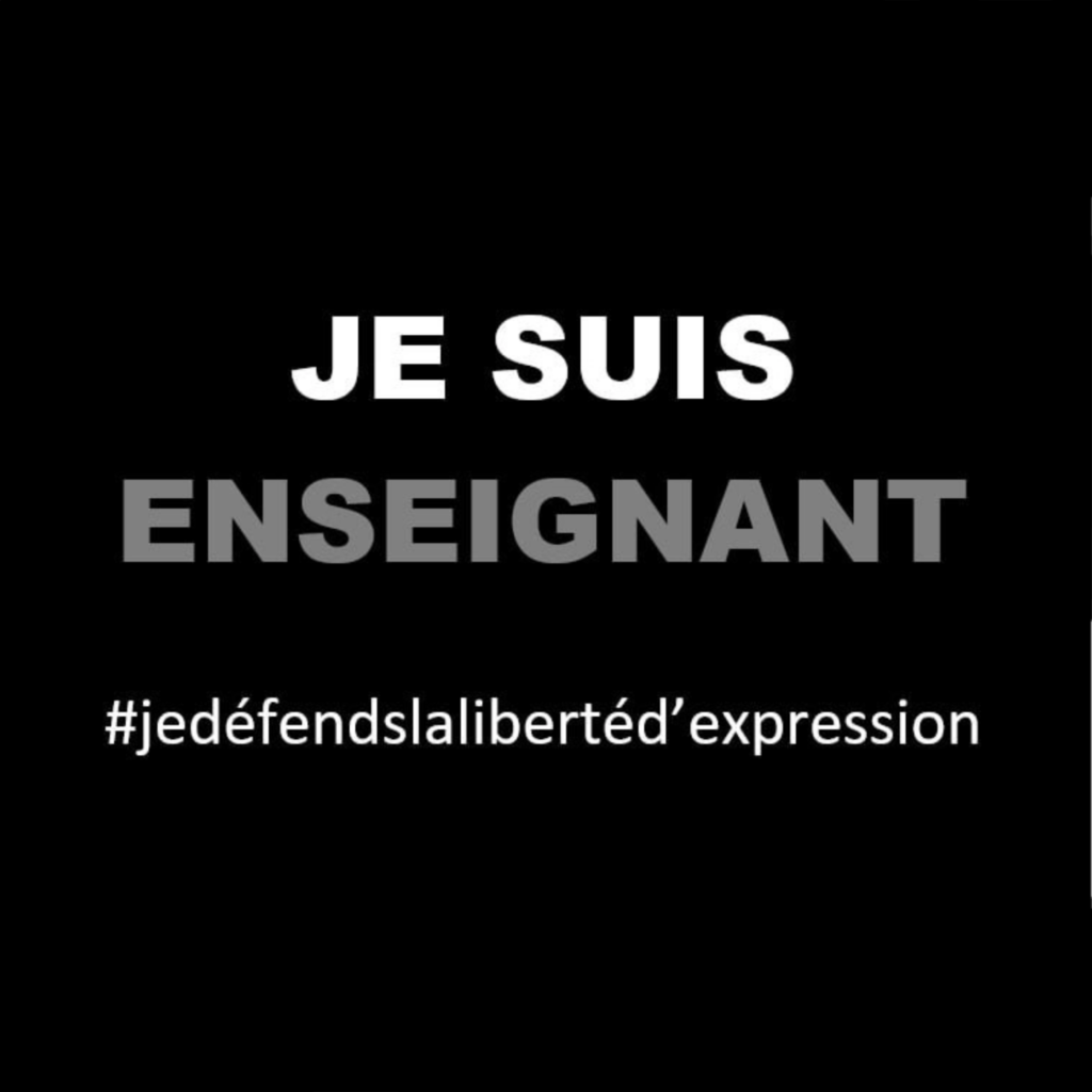 Image carré noir et mention "JE SUIS ENSEIGNANT" #jedéfendslalibertéd'expression